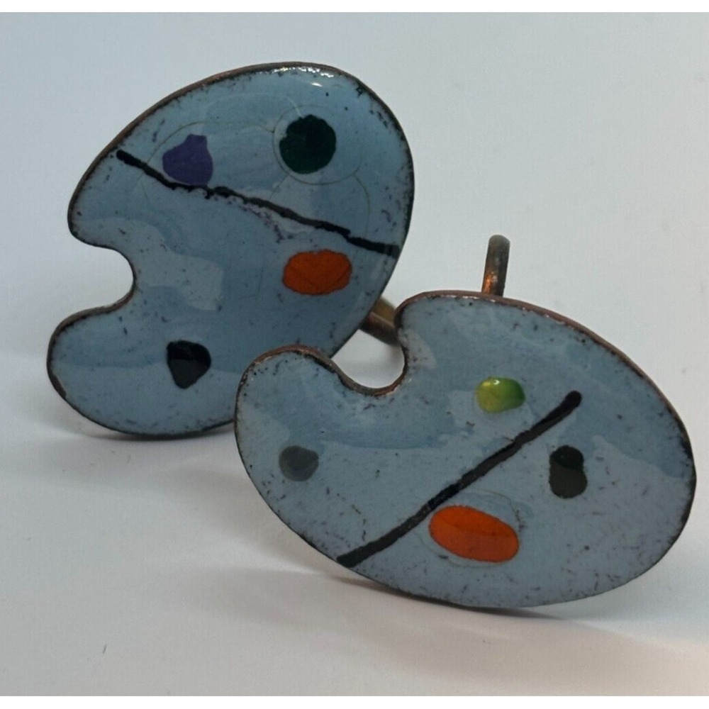 Vintage Earrings Copper Enamel 1950s Artist‎ Paint Palette